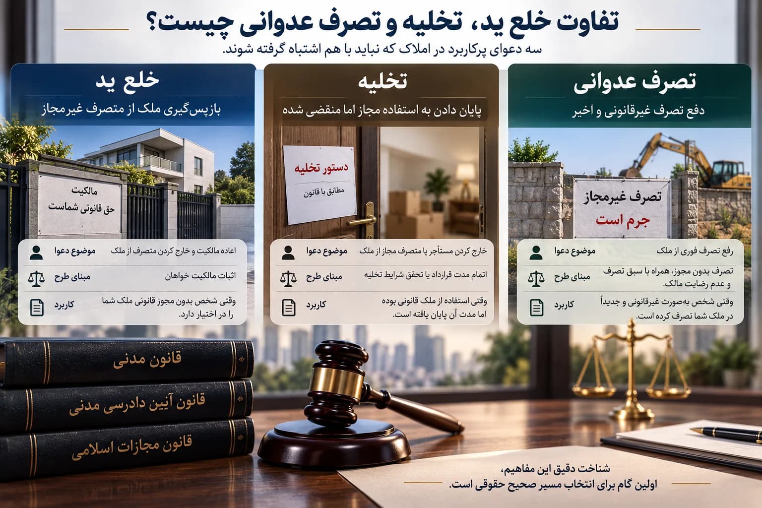 تفاوت خلع ید، تخلیه و تصرف عدوانی چیست؟