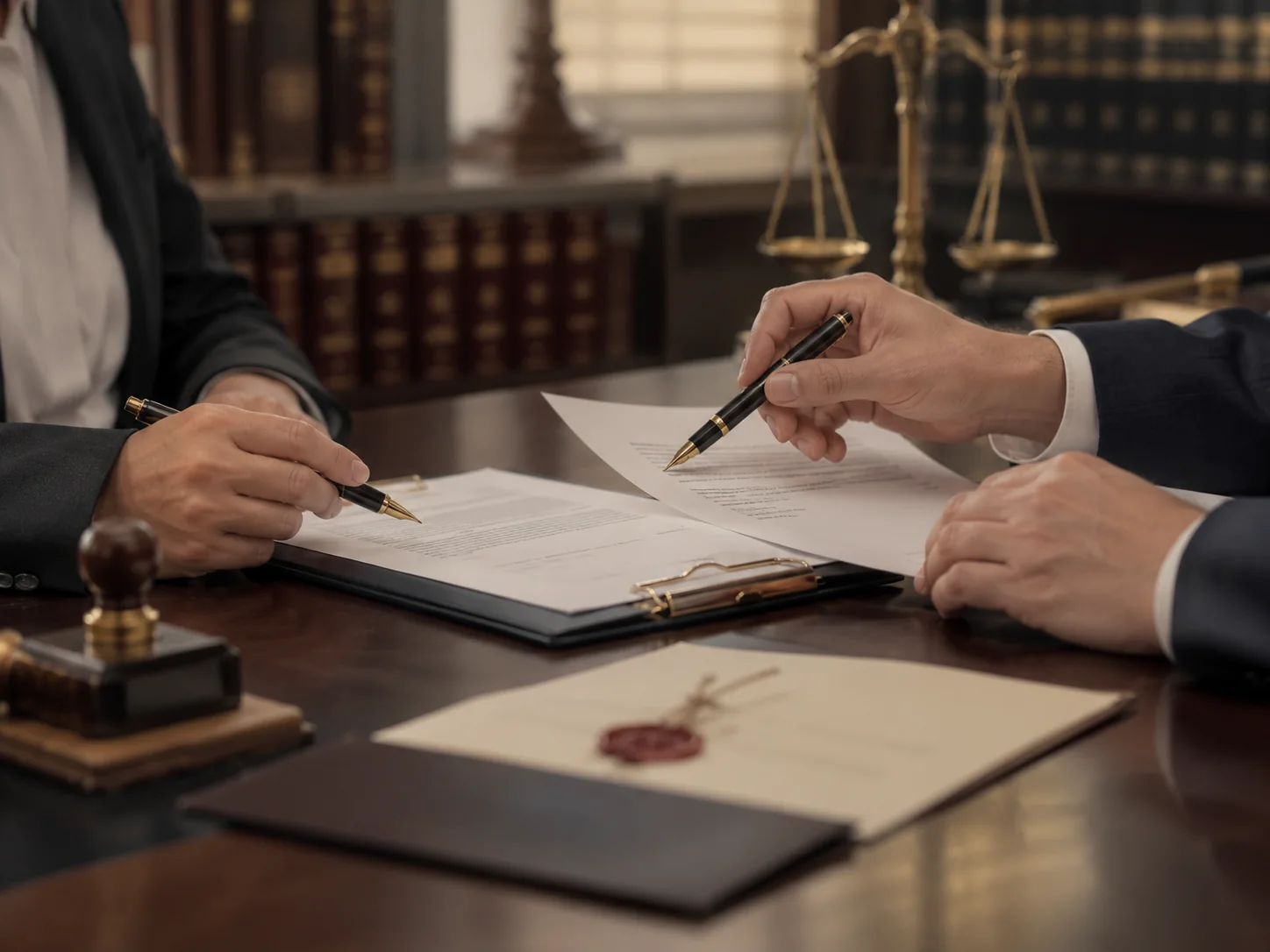 بررسی اسناد و مدارک حقوقی روی میز کار